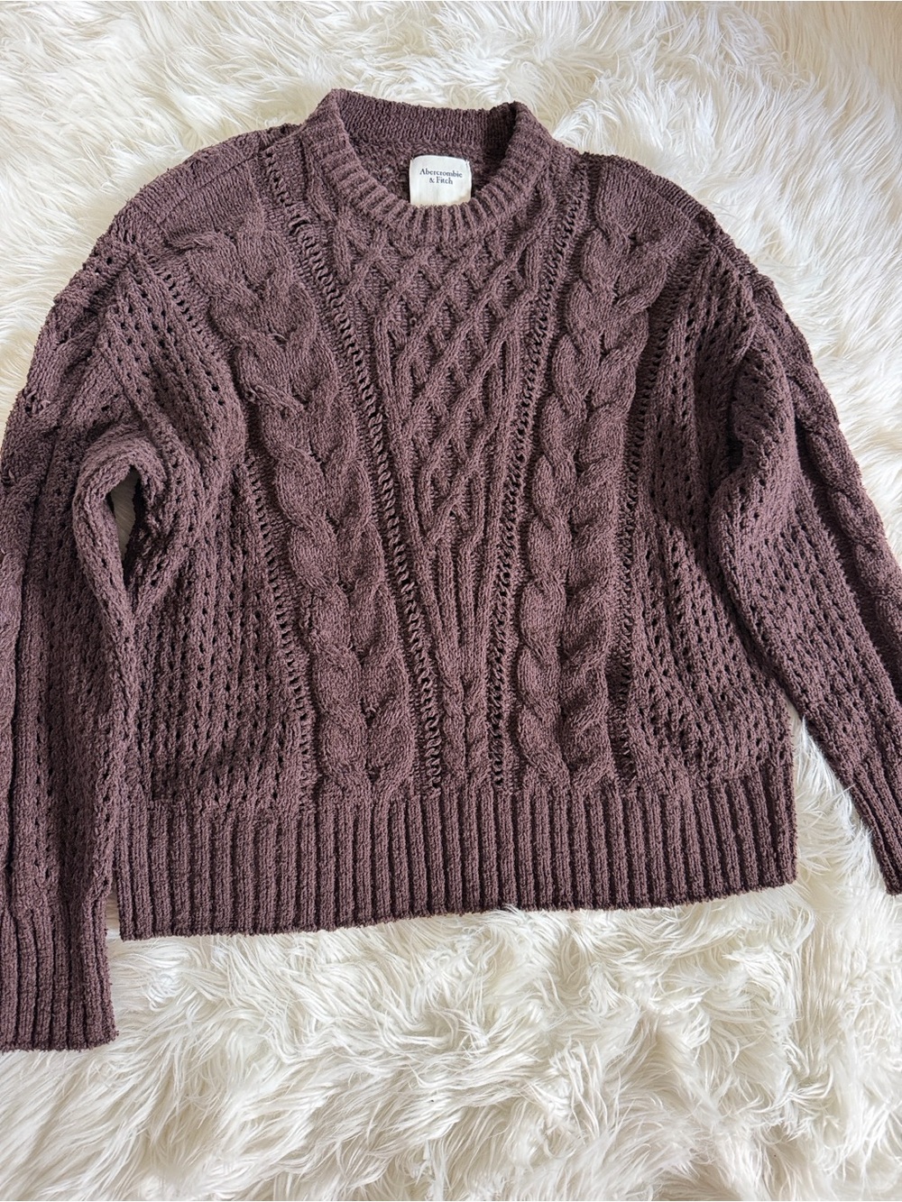 Abercrombie & Fitch Chocolate Cable Knit Crewneck Sweater - Picture 5 of 13